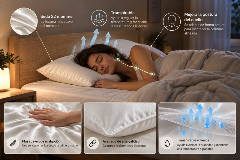 Almohada de relleno de seda de morera — elige tu altura, no te conformes con la que venga