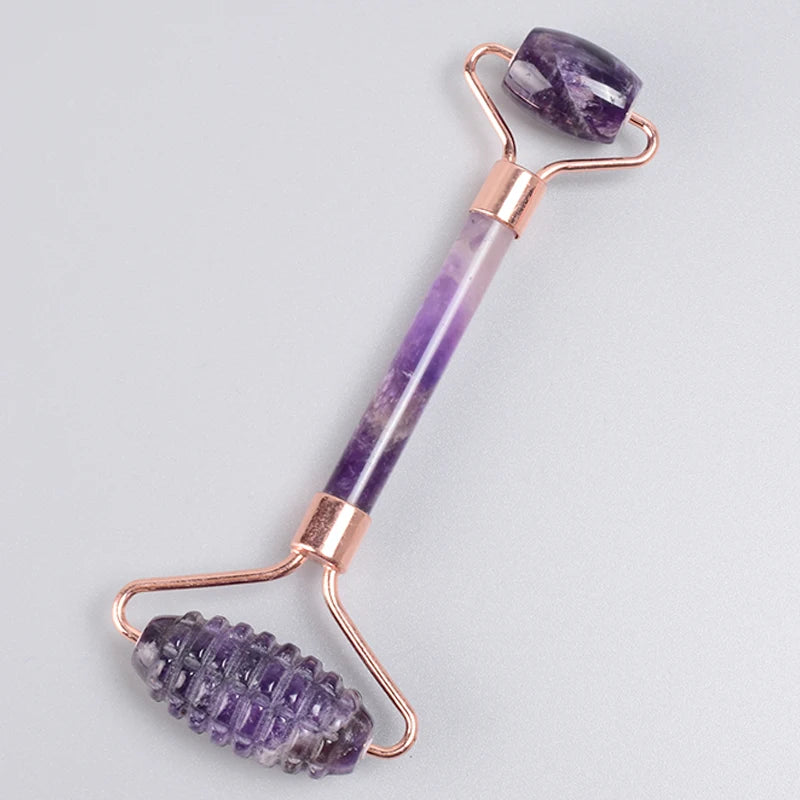 Set Rodillo Facial Dentado y Gua Sha de Jade Oro Rosa
