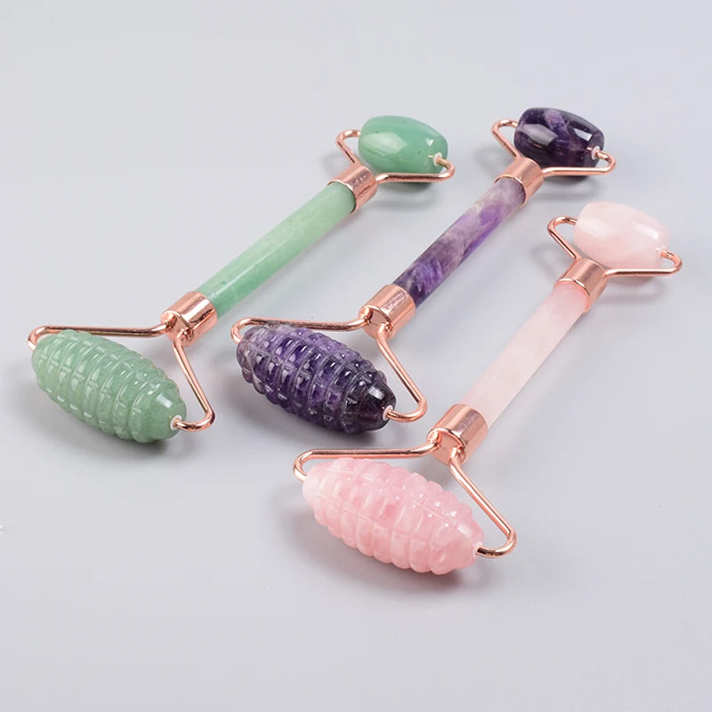 Set Rodillo Facial Dentado y Gua Sha de Jade Oro Rosa