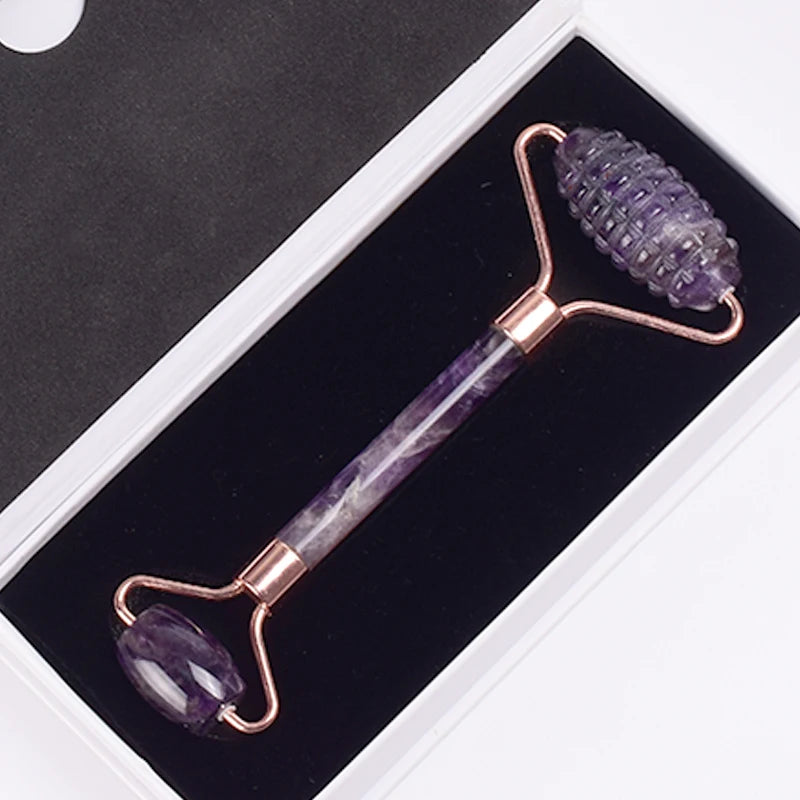 Set Rodillo Facial Dentado y Gua Sha de Jade Oro Rosa