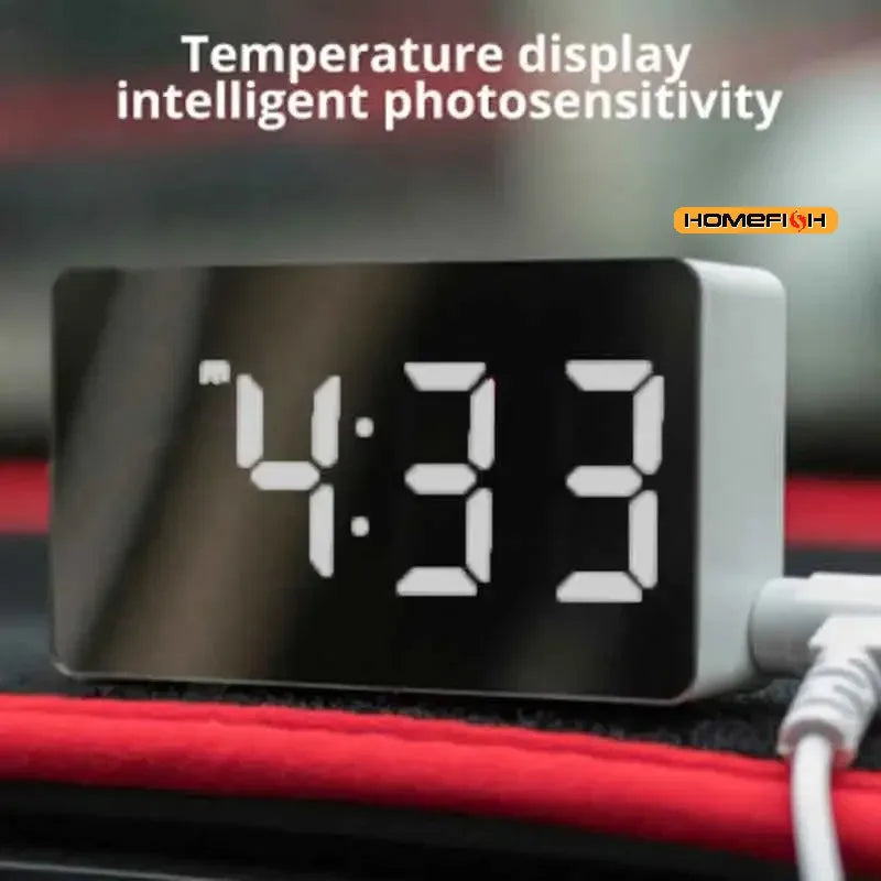 Espejo LED con reloj, temperatura y luz