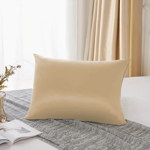 Funda de almohada de seda de morera de 25 momme en color Champán
