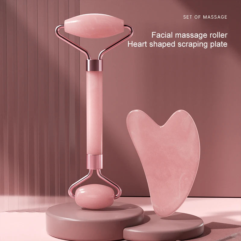 Rodillo Facial de Cuarzo Rosa Premium