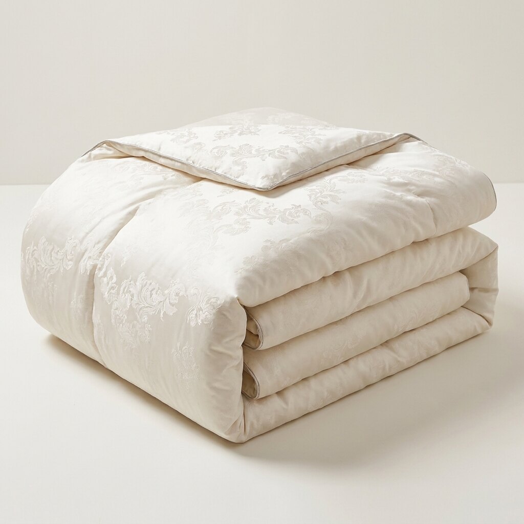 Nórdico de seda de morera blanco roto doblado, con tejido jacquard